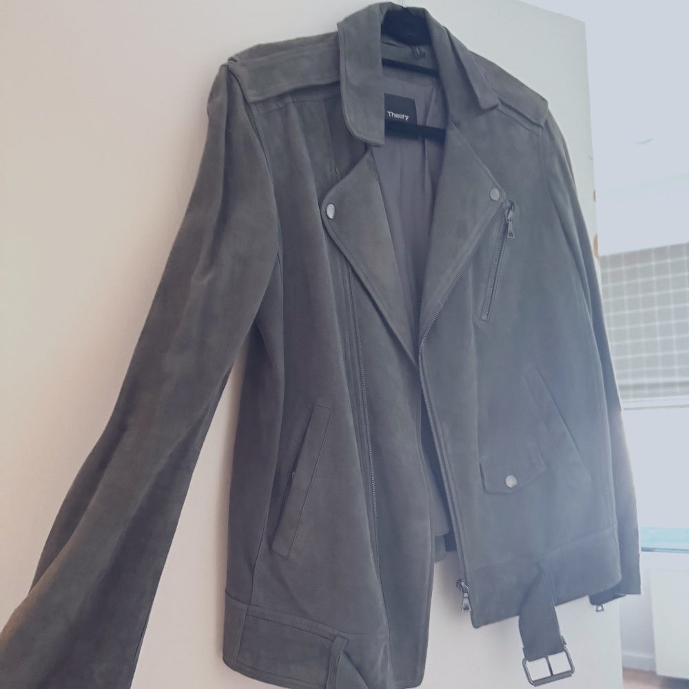 Theory suede oversized motorcycle jacket